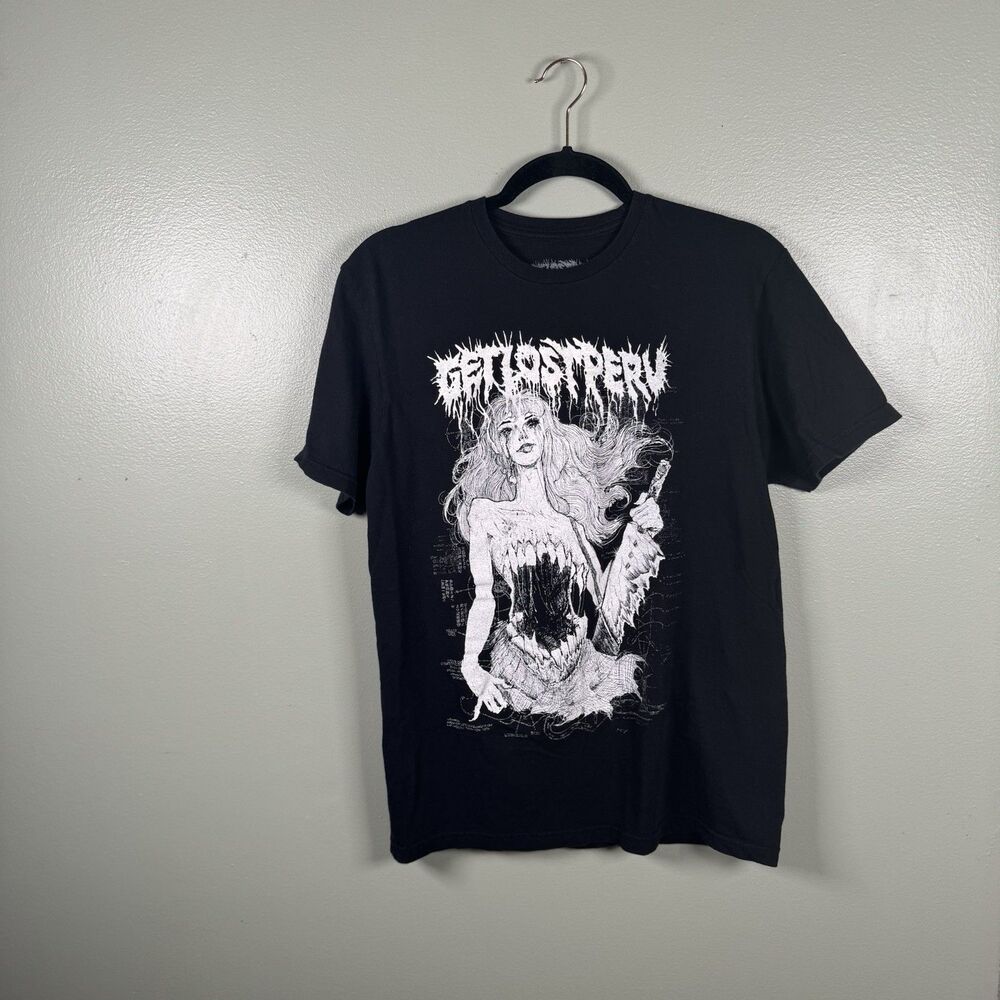 Hot Topic Get Lost Perv Girl Torso Glow-In-The-Dark Text T-Shirt‎ Size Medium